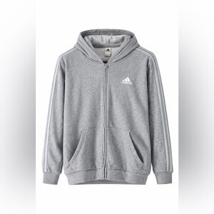 Adidas Gray Zip Up Hoodie Large Regular Fit 3 Stripe